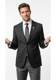 Resim Plus Scorpion Erkek Blazer Ceket Twill Puntolu Kırlangıç Yaka 2 Düğmeli Çift Yırtmaçlı Slim Fit Siyah 