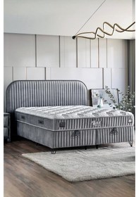 Resim Line Visco Yatak 200x200 Cm Çift Kişilik 28 Cm Visco Süngerli Yaylı Lüks Yatak Orta Sert Koyu Gri 