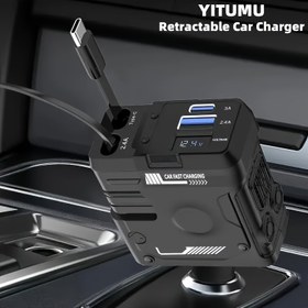 Resim YITUMU Katlanabilir Kablo ile 80.01 cm Uzunluğunda 66W Süper Hızlı Araç Şarj Cihazı, 4'ü 1 Arada Çift USB Portlu Telefon ve Cep Telefonu Şarj Adaptörü - Pixel, Galaxy, Samsung için 