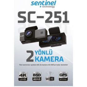 Resim Sentinel Sc-251 Araç İçi Kamera 4k Uhd Wifi Çift Kameralı Dash Cam Arka Kamera Destekli 