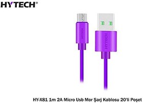 Resim Hytech HY-X81 1m 2A Micro Usb Mor Şarj Kablosu Poşetli 