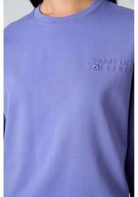 Resim Tommy Life Eflatun Basic Pamuklu O Yaka Oversize Lastik Paça Kadın Eşofman Takım - 95287 Mor 