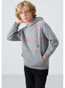 Resim Tommylife Gri Melanj Pamuklu Kalın İçi Tüylü Yumuşak Dokulu Standart Fit Baskılı Erkek Çocuk Sweatshirt - 11239 Gri Melanj 