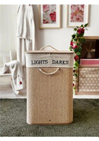 Resim Akayev Beige Hasır 2 Bölmeli Çamaşır Sepeti Yükseklik 60cm Beyaz 