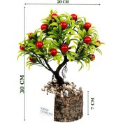 Resim Yapay Çiçekçiniz Taş Detaylı Odun Saksıda Yapay Bonsai Ağacı H 