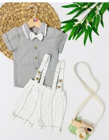 Resim Bahamas Müslin Gömlek Papyon Detaylı Salopet Takım - Gri Gri 