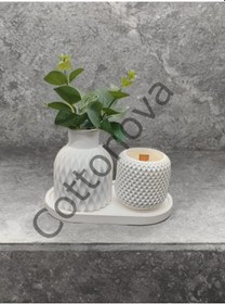 Resim Cottonova C22 Dekoratif Vazo Ve Mumluk Beyaz 