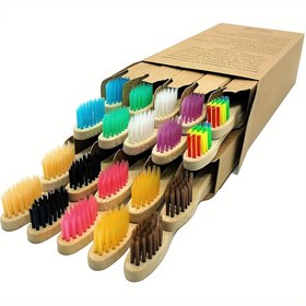 Resim Çocuklar için 20'li Bamboo Diş Fırçaları, Yumuşak Naylon Tüyleri, BPA-Free, Üniseks, Bireysel Sarılı, 14.48 cm Ahşap Seyahat Diş Fırçaları Ev ve Seyahat Kullanımı için 