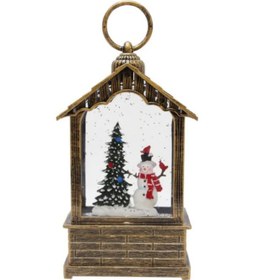 Resim Yılbaşı Kardan Adam Hediyelik Kar Küresi Fener Tasarımlı Işıklı & Müzikli 20 Cm 