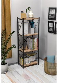 Resim Morpanya Nora Metal Tekli Kitaplık 4 Raflı Çok Amaçlı Dosya Kitap Rafı Ofis Salon Rafı Ceviz 