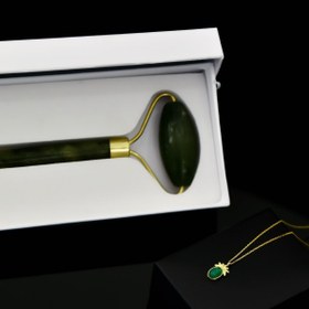 Resim Papatya Silver 925 Ayar Gümüş Gold Kaplama Yeşim Taşlı Ananas Kolye Yeşim Taşı Çift Taraflı Yüz Masaj Aleti Hediye 