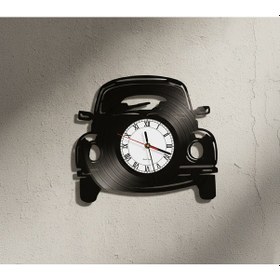 Resim Vosvos Volkswagen Beetle Tasarımlı El Yapımı Plak Duvar Saati Siyah 