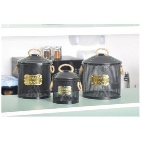 Resim Metal 3 Lü Patates Soğan Sarımsak Saklama Kovası Fileli Siyah 