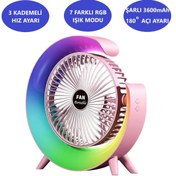 Resim ROXİVA Şarjlı Bataryalı Vantilatör-Masaüstü Fan-3 Kademe ayarı-7 Farklı Rgb Işık modu-180c Ayarlanbilir 