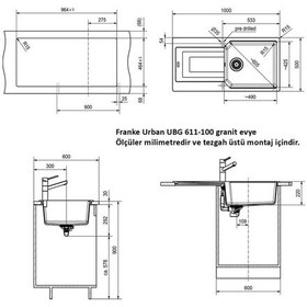 Resim Franke Urban Ubg 611-100 Granit Eviye. Avena Yulaf Rengi . Tek Hazne. Damlalıklı. 100 x 50 CM 
