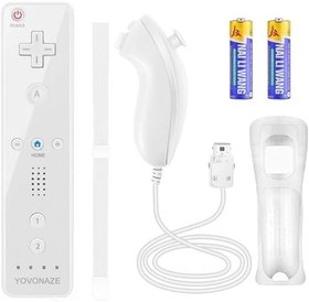 Resim YOVONAZE Compatible with Nintendo Wii Controller, Wii Remote with Nunchuck and Nunchuck Controller with Silicone Case and Wrist Strap for Wii and Wii U, Included 2 AA Batteries (White) 