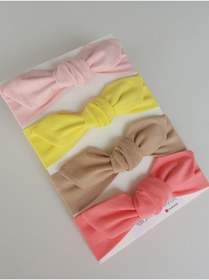 Resim swan butik Kız Çocuk Bebek Bandana Toka Seti 4'lü Pudra Bej Sarı Somon 