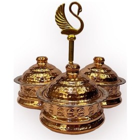 Resim Üçlü Kuğulu Bakır Baharatlık Ve İkramlık Bakır 