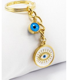 Resim Altın Kaplama Çerçeveli Nazar Boncuklu Nazar Gözlü Salkım Anahtar 