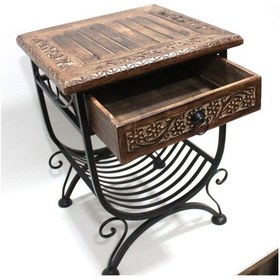 Resim Ahşap Ferforje Oymalı Komodin Etajer Gazetelikli 