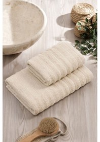 Resim 2'li Dalga Bej Banyo Havlu Seti Bej 