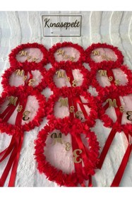 Resim Kınasepeti Kisiye ozel Kırmızı Nedime Defi (1 Adet), Dantelli ve 3D Çiçekli Kına Gecesi Tefi 