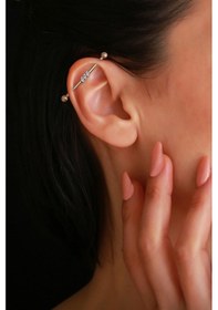 Resim 14 Ayar Altın 3 Taşlı Industrial Piercing Sarı 