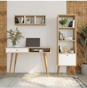 Resim Bimossa U5020 Janus Raflı Kitaplıklı Çalışma Masası Sepet-beyaz 