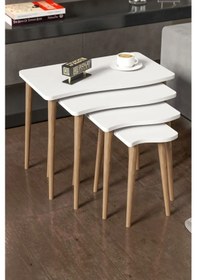 Resim Zigon Sehpa Ahşap 4'lü Kare Beyaz Beyaz 