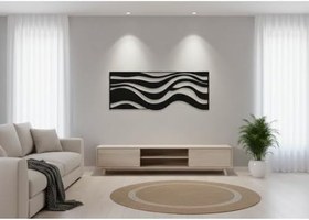 Resim Sezart Dalgalı Soyut Şeritler Metal Duvar Tablosu Siyah 106,5 x 41,5 