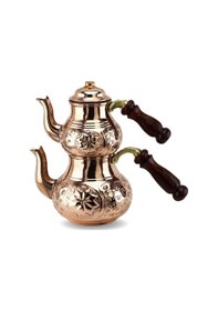 Resim Çiçek İşlemeli Küçük Bakır Çaydanlık 1.4 Lt Bakır 
