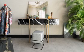 Resim FAMED Makyaj Masası - ALEXANDER BLACK / Pirinç Kaplama / Koyu Meşe Kaplama 