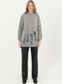 Resim Soul Kadın Yırtıklı Triko Tunik - 32034TUN - GREY 