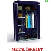 Resim Beyazpazar Bez Dolap Metal İskelet Tek Yandan Raflı Gardırop Lacivert 