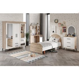 Resim Afilliıldır Çocuk Odası Takımı 4 Parça Tamamı Mdf Flora Beyaz Ayn 