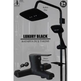Resim Tesitay Banyo Bataryası Komple Siyah Robot Duş Takımı Duş Musluğu Musluk Diamond Armatür Ema El Duşu Spiral 
