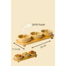 Resim Feyza Design Bambu Tepsili 3'lü Yuvarlak Çerezlik ve Kahvaltılık Seti 