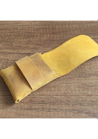 Resim Sumerian Leather Craft Minimalist Deri Kartlık Cat Sarısı Anahtarlık Hediye Sarı 
