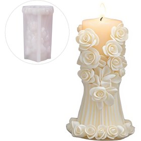 Resim Gül çiçeği sütun mum kalıbı, DIY el yapımı tutkunları için uygun silikon malzeme ve kullanımı kolay el yapımı aromaterapi mumları alçı süsleri 