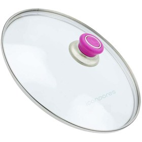 Resim icanPARES Tencere Tava Cam Kapak 30 Cm Ve Fuşya Tutma Tepe 