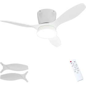 Resim Modern LED Işıklı Tavan Vantilatörü 3 Renk Işık 3 Kademe Hız Sessiz Beyaz Gövde Beyaz Kanat Avize 