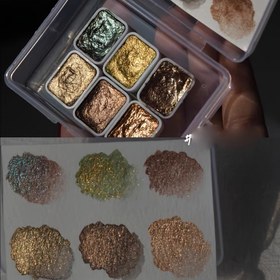 Resim Mini 1ml Katı Metalik Sulu Boya Seti, 6 Renk - Dekoratif Matlık ve Simli Su Boyası Pigmenti, Profesyonel Sanat Amaçları İçin Uygun 