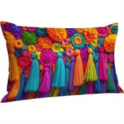 Resim 1 adet Canlı Püskül Bel Yastık Kılıfı - Çift Taraflı, 30.48x50.8 cm, Renkli Çiçek & Püskül Tasarımı, Makinede Yıkanabilir Polyester, Zip Kapatma için Koltuk, Yatak Odası, Koltuk, Araba Dekoru (İçerik Yok), Koltuk Atma Yastıkları 