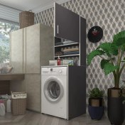 Resim Kenzlife Çamaşır Makinesi Dolabı Iffe Lundberg Gri 180*066*55-20 Banyo Kapaklı Arkalıksız 