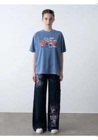 Resim Zekids Kız Çocuk Ayıcık Baskılı Oversize T-shirt-15808 Mavi 