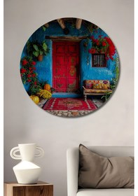 Resim Büyülü Kapı Ve Renkli Çiçekler Bohem Sanat Ahşap Dekoratif Tablo Yuvarlak Duvar Tablosu-052-4134-963--- 50 X 50 