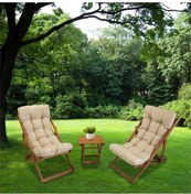 Resim Ahşap Kademeli Rahat Dolgu Minderli Şezlong Takımı 3'lü Ahşap Şez 