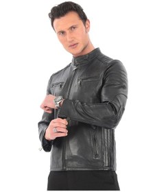 Resim Newzaya Hakiki Deri Erkek Ceket Klasik Şıklıkla Buluşan Modern Stil Siyah 