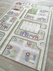 Resim Şehir ve Yol Desenli Yıkanabilir Çocuk Oyun Halısı - KID8643GC - 80x150cm 
