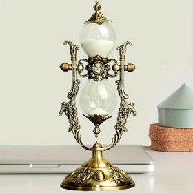 Resim 1 Adet Şık Vintage Tarzı Zamanlayıcı Kazınmış Pirinç Çerçeve ile - Beyaz Kum, 360° Dönen Metal Kum Saati, Ev & Ofis Masa Dekorasyonu İçin İdeal, Benzersiz Hediye 
